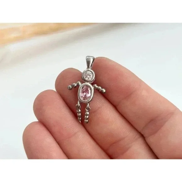 90's Sterling Vintage Tiny Dainty Pink October Birthstone Tourmaline Pendant - Picture 6 of 9